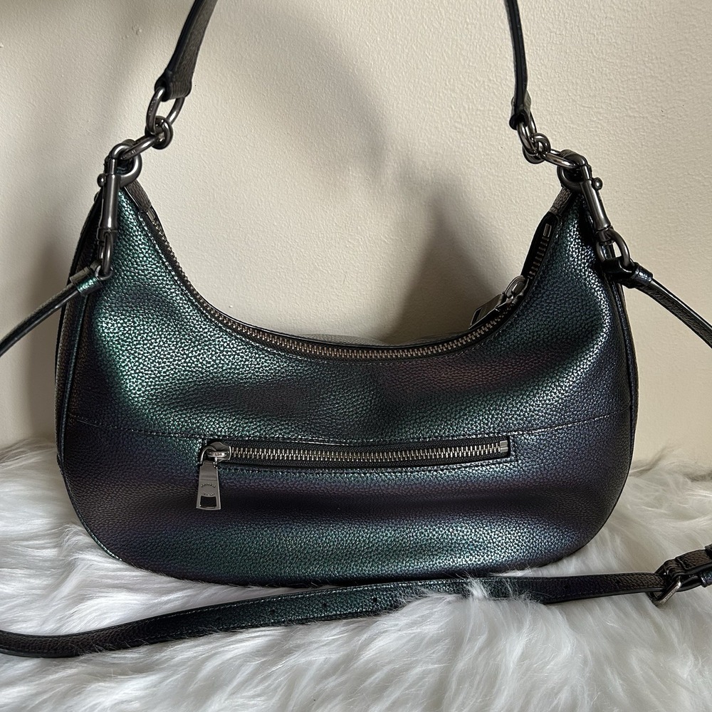Coach Harley Iridescent Green Purple Pebbled Leather Shoulder Bag Excellent - Picture 3 of 11
